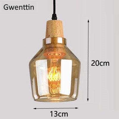 Suspension design LED en bois avec abat-jour arrondi en verre Nordic - vue 7 sur 15