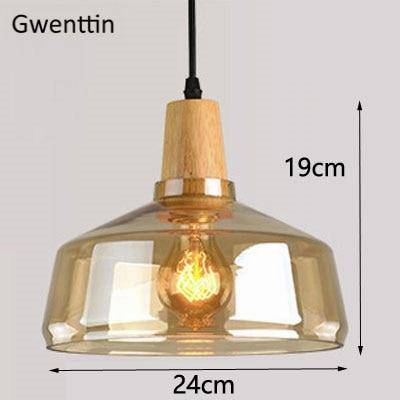 Suspension design LED en bois avec abat-jour arrondi en verre Nordic - vue 8 sur 15
