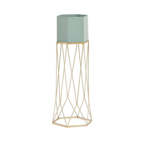 Piédestal sur pied haut design en métal avec pot géométrique - vue 16 sur 15