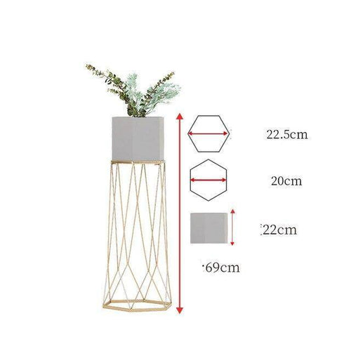 Piédestal sur pied haut design en métal avec pot géométrique - vue 6 sur 15