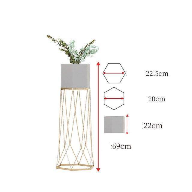 Piédestal sur pied haut design en métal avec pot géométrique - vue 5 sur 15