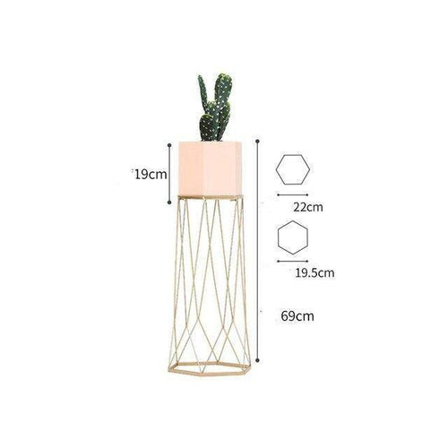 Piédestal sur pied haut design en métal avec pot géométrique - vue 14 sur 15