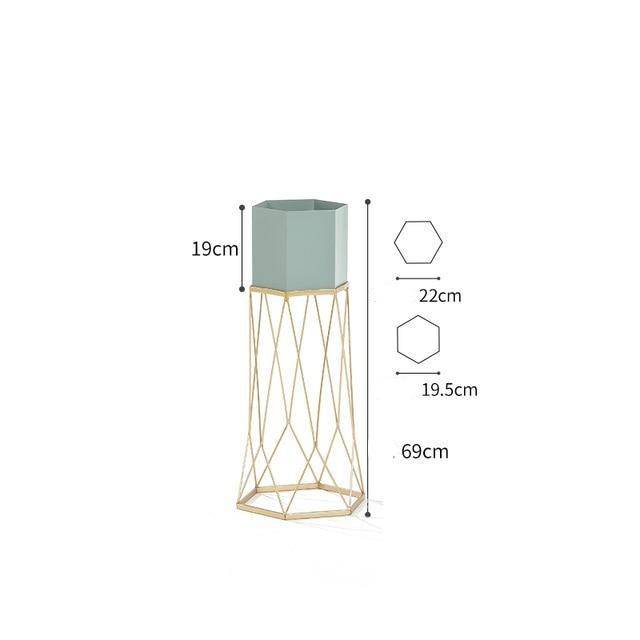 Piédestal sur pied haut design en métal avec pot géométrique - vue 4 sur 15