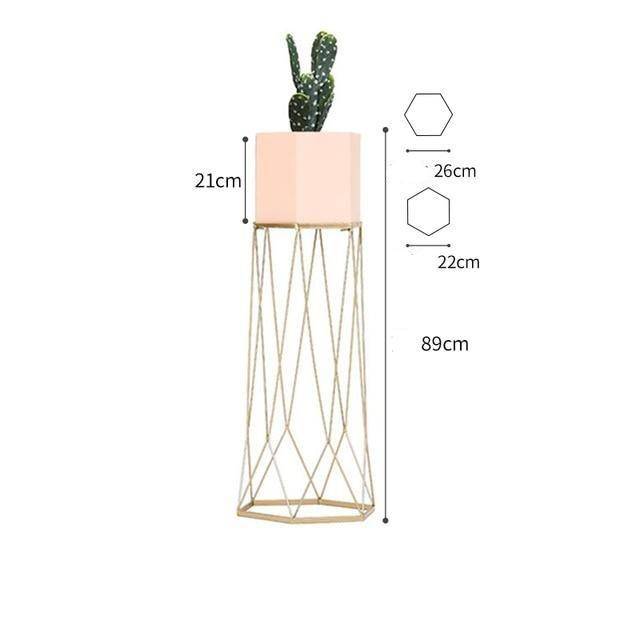 Piédestal sur pied haut design en métal avec pot géométrique - vue 8 sur 15