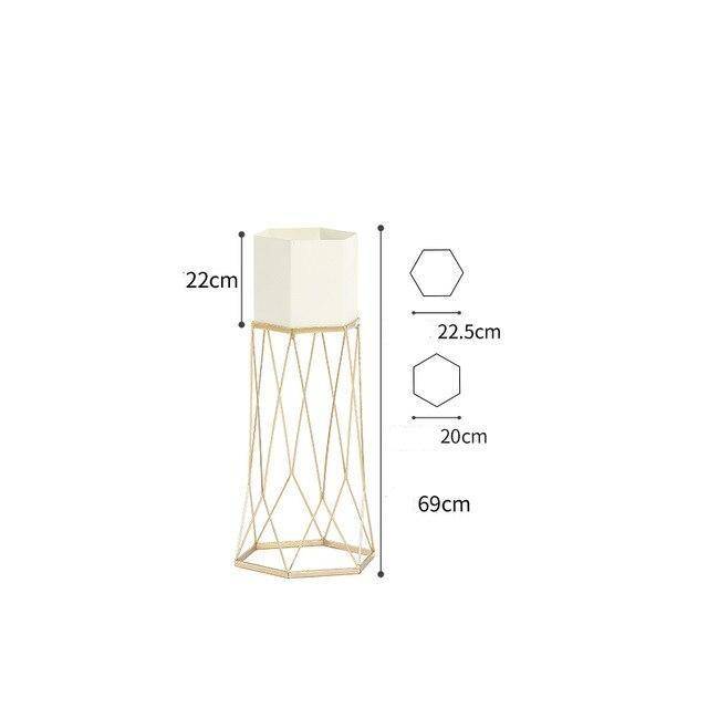 Piédestal sur pied haut design en métal avec pot géométrique - vue 7 sur 15