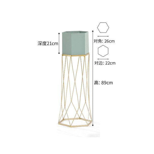 Piédestal sur pied haut design en métal avec pot géométrique - vue 12 sur 15