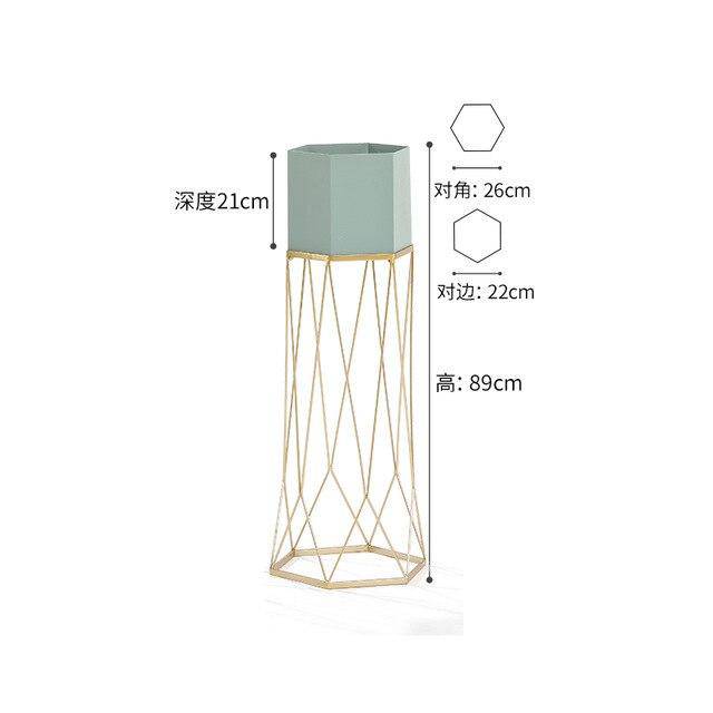 Piédestal sur pied haut design en métal avec pot géométrique - vue 11 sur 15