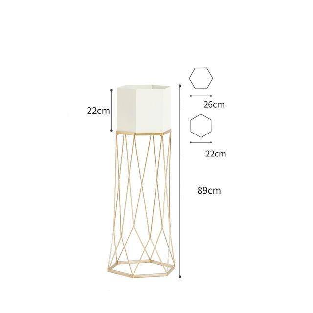 Piédestal sur pied haut design en métal avec pot géométrique - vue 9 sur 15
