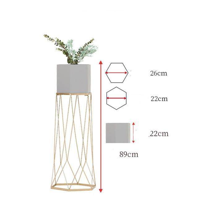 Piédestal sur pied haut design en métal avec pot géométrique - vue 6 sur 15