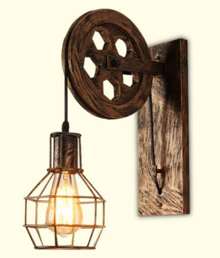 Applique murale rustique poulie avec cage industrielle - vue 4 sur 5