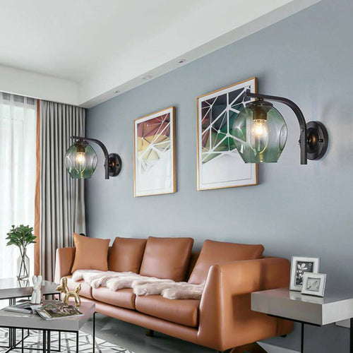 Applique murale design à LED métal avec abat-jour en verre soufflé Loft - vue 3 sur 18