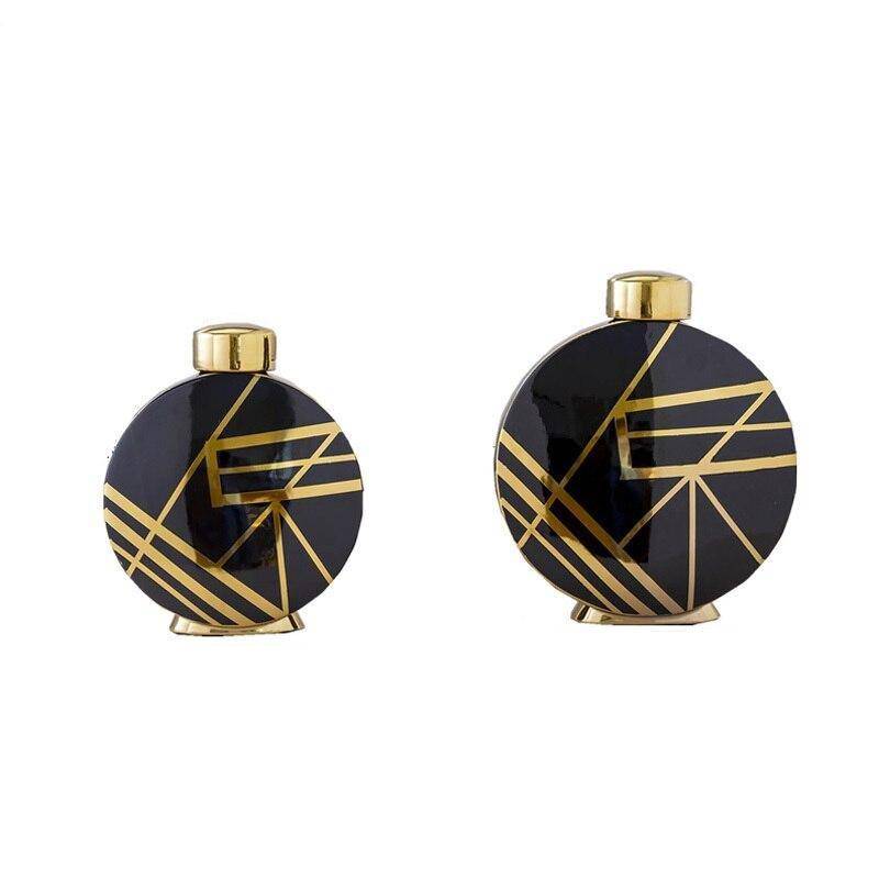 Vase design noir aux motifs géométriques abstraits dorés Luxury - vue 7 sur 9
