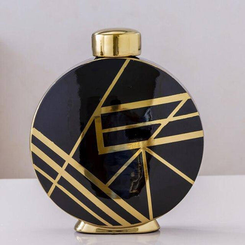Vase design noir aux motifs géométriques abstraits dorés Luxury - vue 9 sur 9