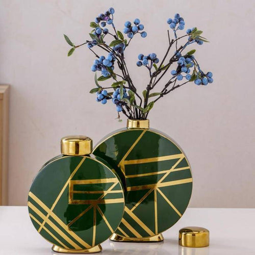Vase design noir aux motifs géométriques abstraits dorés Luxury - vue 4 sur 9