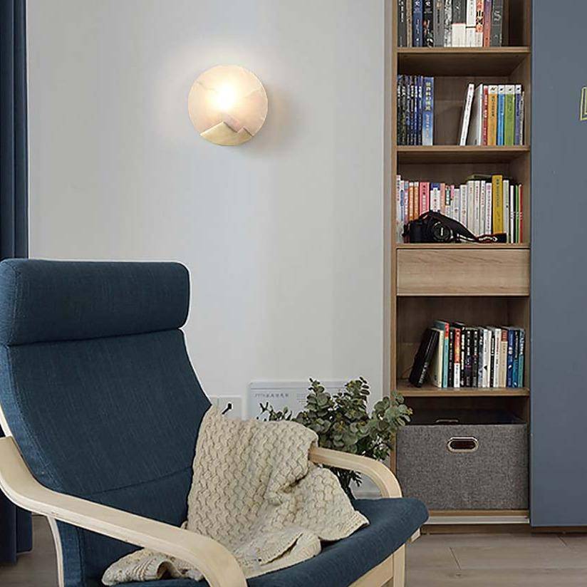 Applique murale design LED avec disque de marbre et métal doré - vue 5 sur 7