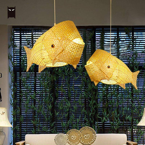 Suspension en rotin LED style poisson Kids - vue 2 sur 3