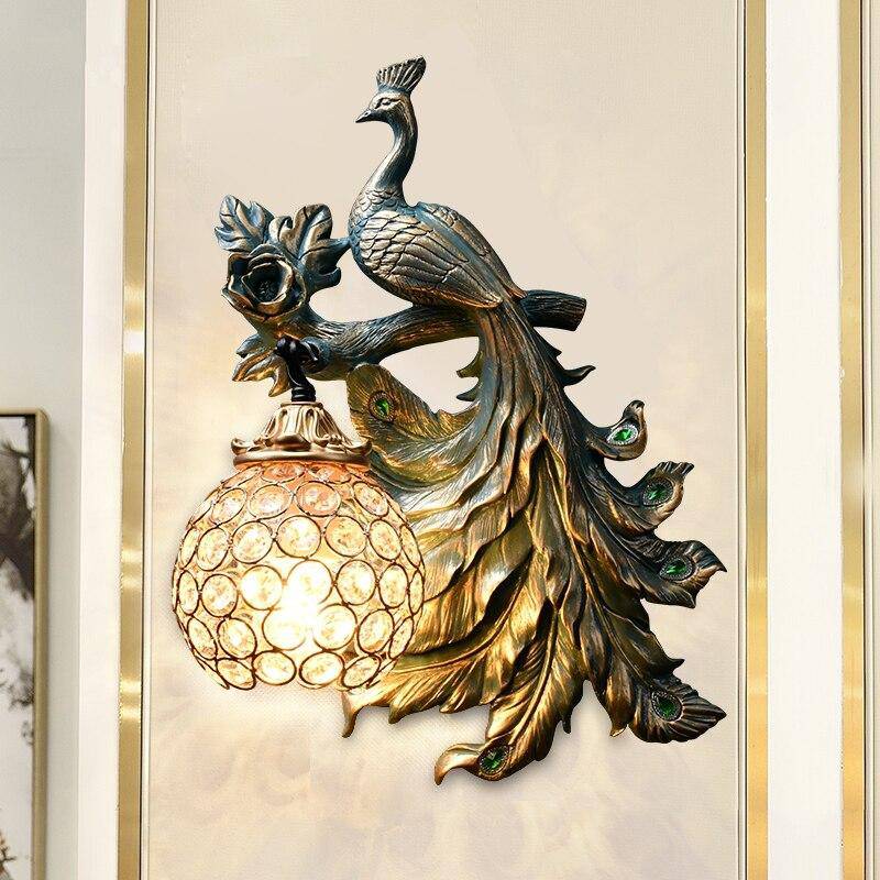 Applique murale vintage LED avec boule en verre et paon en métal Wall - vue 4 sur 7
