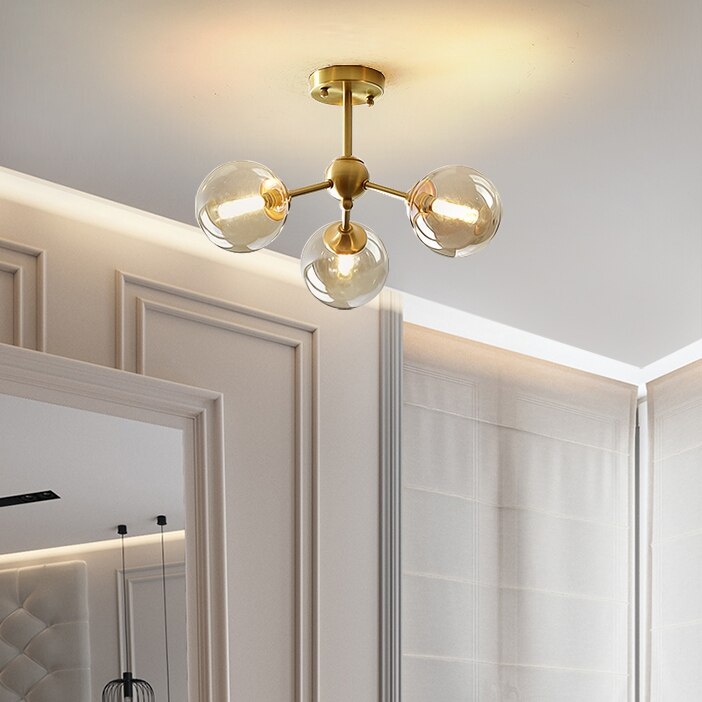 Lustre moderne LED base en métal avec des globes en verre Yue - vue 3 sur 6
