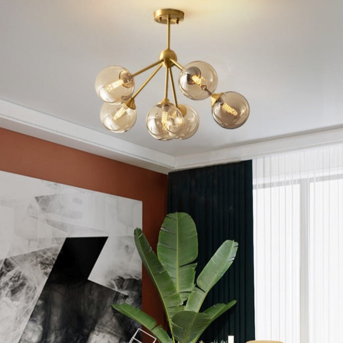 Lustre moderne LED base en métal avec des globes en verre Yue - vue 4 sur 6