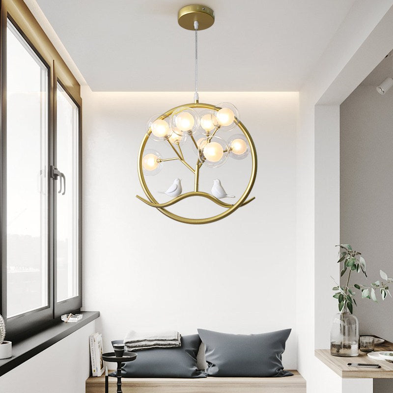 Lustre moderne avec arbre et oiseaux dans anneau Rhym - vue 4 sur 18