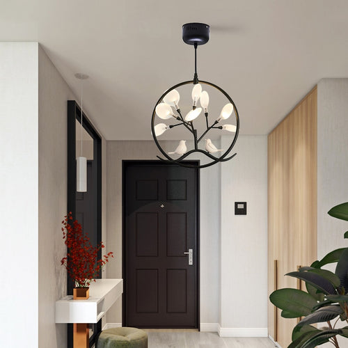 Lustre moderne avec arbre et oiseaux dans anneau Rhym - vue 10 sur 18