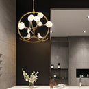 Lustre moderne avec arbre et oiseaux dans anneau Rhym