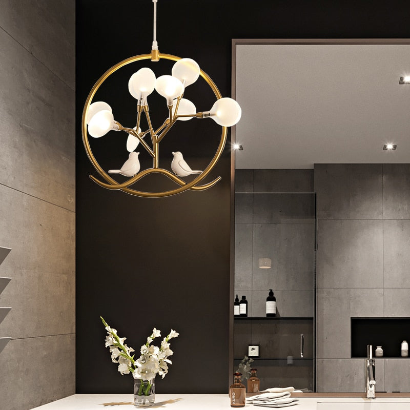 Lustre moderne avec arbre et oiseaux dans anneau Rhym - vue 8 sur 18