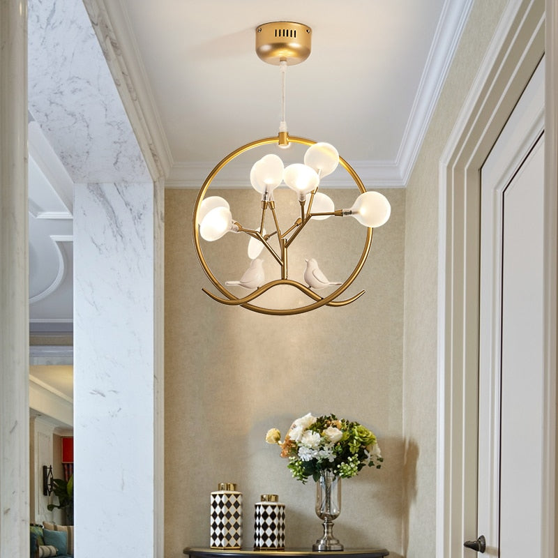 Lustre moderne avec arbre et oiseaux dans anneau Rhym - vue 7 sur 18