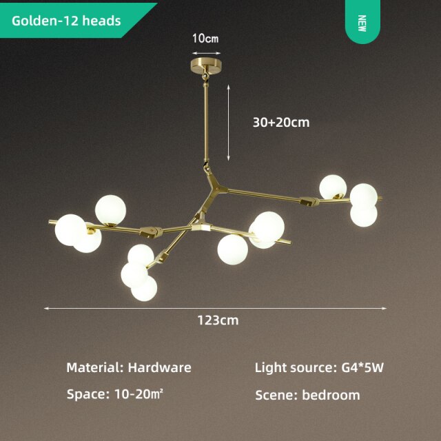 Lustre moderne LED style branche colorée et globes Irune - vue 13 sur 15