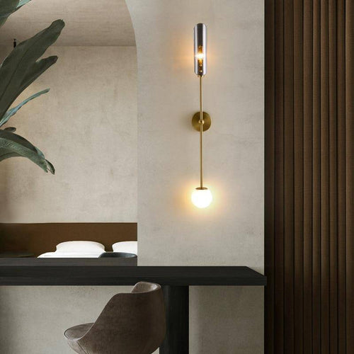 Applique murale design à LED dorée avec tige doré et verre Nordic - vue 3 sur 7