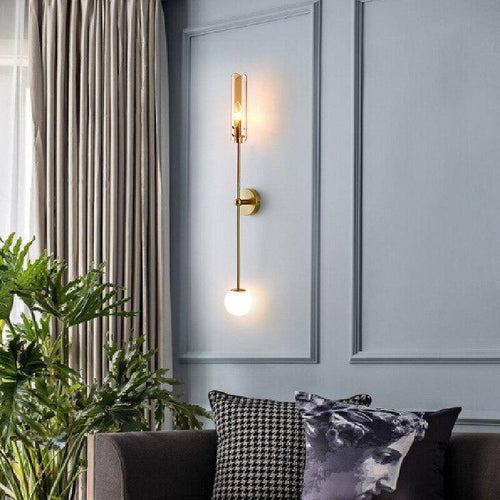 Applique murale design à LED dorée avec tige doré et verre Nordic - vue 6 sur 7