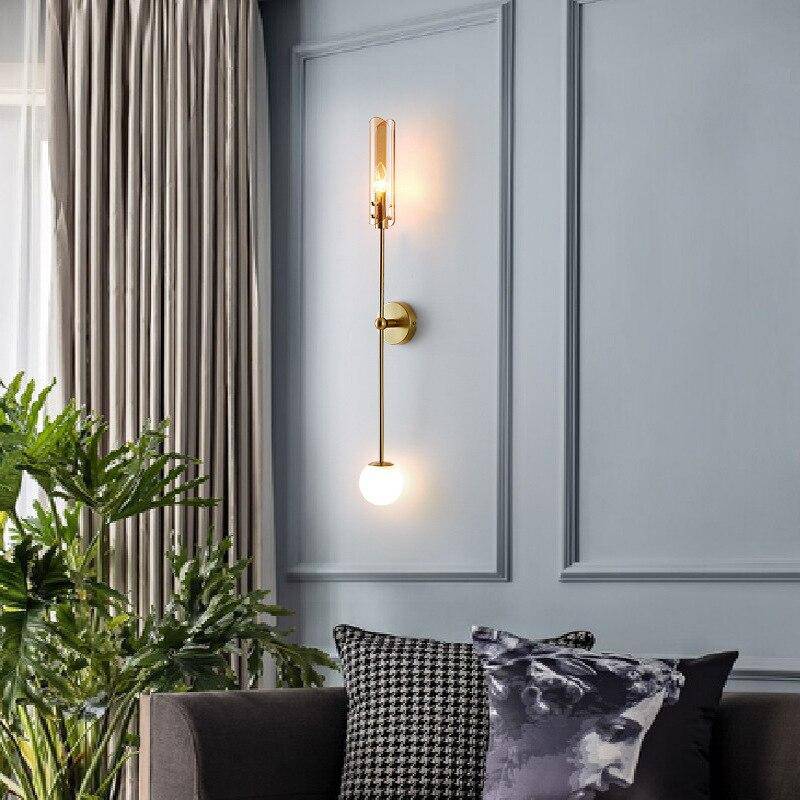 Applique murale design à LED dorée avec tige doré et verre Nordic - vue 5 sur 7