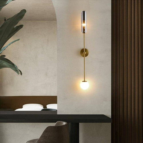 Applique murale design à LED dorée avec tige doré et verre Nordic - vue 5 sur 7