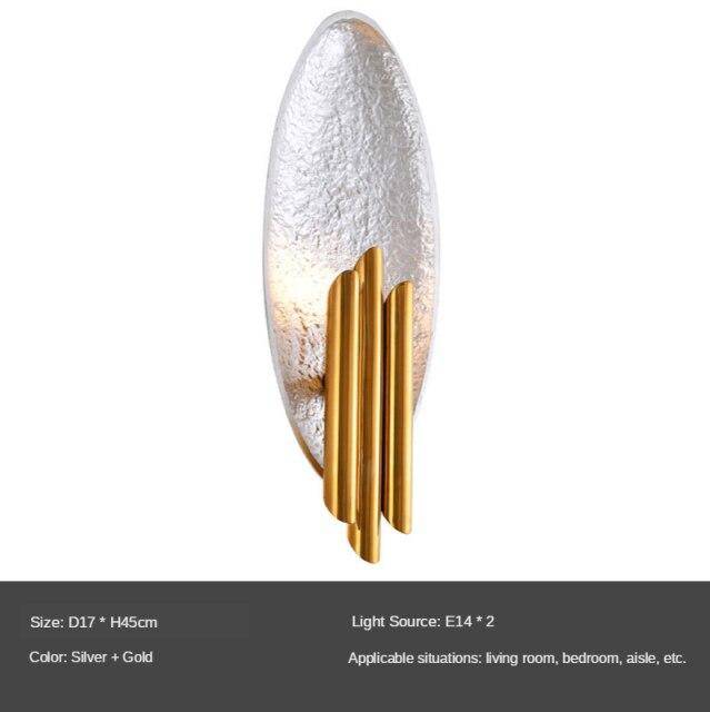Applique murale design à LED avec tuile en métal et tube doré - vue 8 sur 8