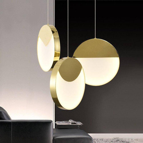 Suspension design LED avec disque aux bords épais dorés - vue 5 sur 8