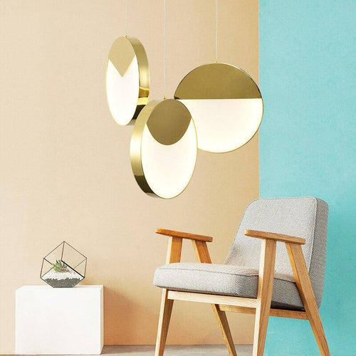 Suspension design LED avec disque aux bords épais dorés - vue 3 sur 8