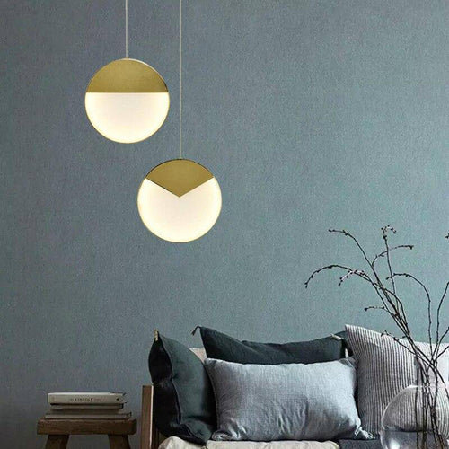 Suspension design LED avec disque aux bords épais dorés - vue 4 sur 8