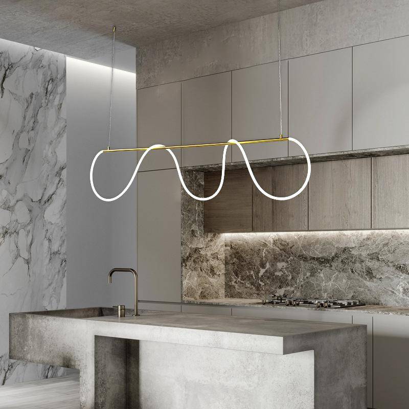 Lustre design LED doré avec bandeau lumineux Shadow - vue 2 sur 8