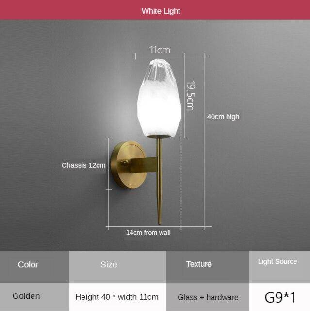 Applique murale design LED dorée avec abat-jour cristal - vue 6 sur 8