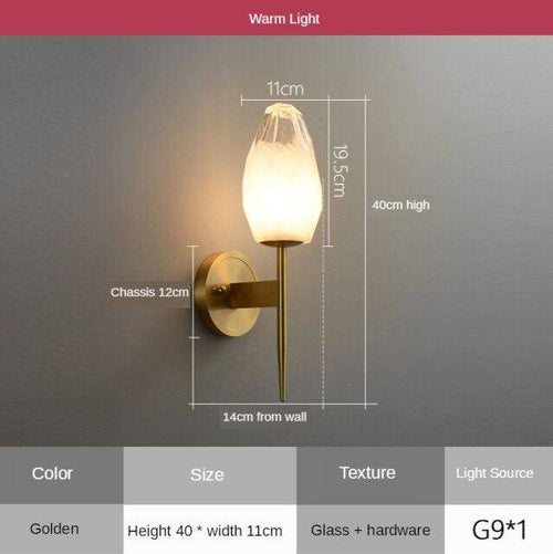 Applique murale design LED dorée avec abat-jour cristal - vue 9 sur 8