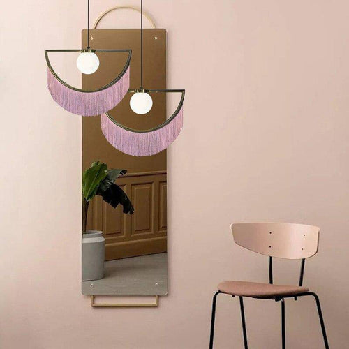 Suspension design LED avec demi-cercle en métal et pendentif coloré - vue 3 sur 11