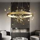 Lustre moderne LED avec anneau et feuilles dorées Bahia