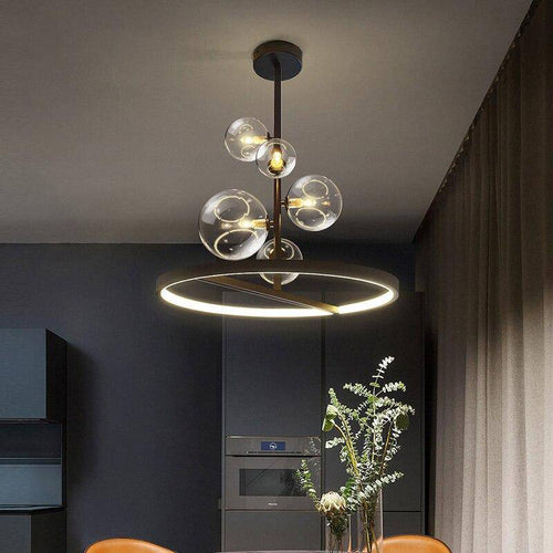 Suspension design à LED avec cercle en métal et boules en verre Light Up - vue 4 sur 8