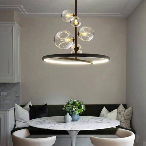 Suspension design à LED avec cercle en métal et boules en verre Light Up - vue 5 sur 8
