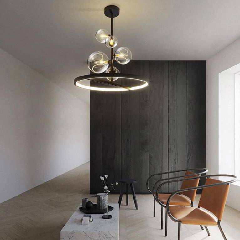 Suspension design à LED avec cercle en métal et boules en verre Light Up - vue 2 sur 8