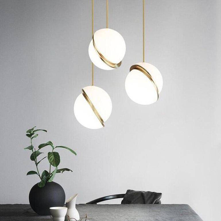 Suspension design à LED demi-sphère en métal blanc style Phube - vue 4 sur 4