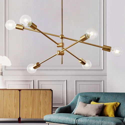 Lustre design à LED en tubes dorés Loft - vue 3 sur 10