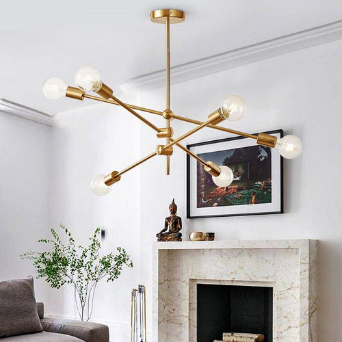 Lustre design à LED en tubes dorés Loft - vue 4 sur 10