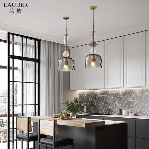 Suspension design à LED avec abat-jour en verre coloré style brossé Coffee - vue 6 sur 11