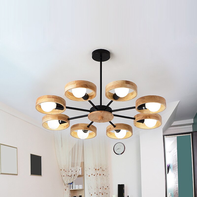 Lustre scandinave LED avec lampes en bois Rauwl - vue 2 sur 12